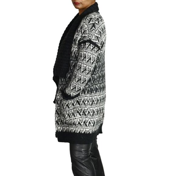 Cynthia Rowley Sweater Black Alpaca Open Front Cardigan Long Chunky Size Medium - Picture 3 of 12